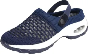 Air Cushion Orthopedic Slip On Shoes Womens Breathable Mesh Garden Shoes Comfortable Walking Shoes Fashion Knit Fabric Clogs For Women On Feet All Day