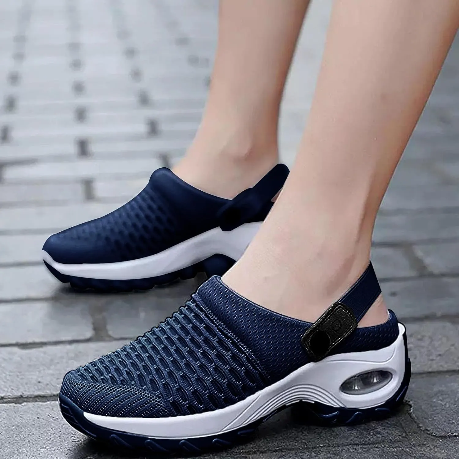 Air Cushion Orthopedic Slip On Shoes Womens Breathable Mesh Garden Shoes Comfortable Walking Shoes Fashion Knit Fabric Clogs For Women On Feet All Day