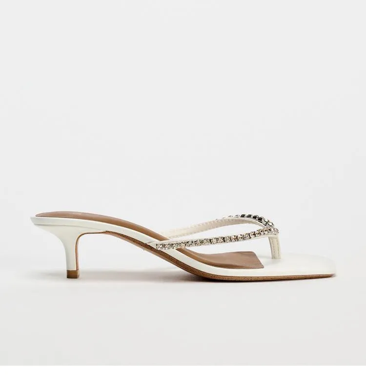 Beaded rhinestone high-heeled flip-flops