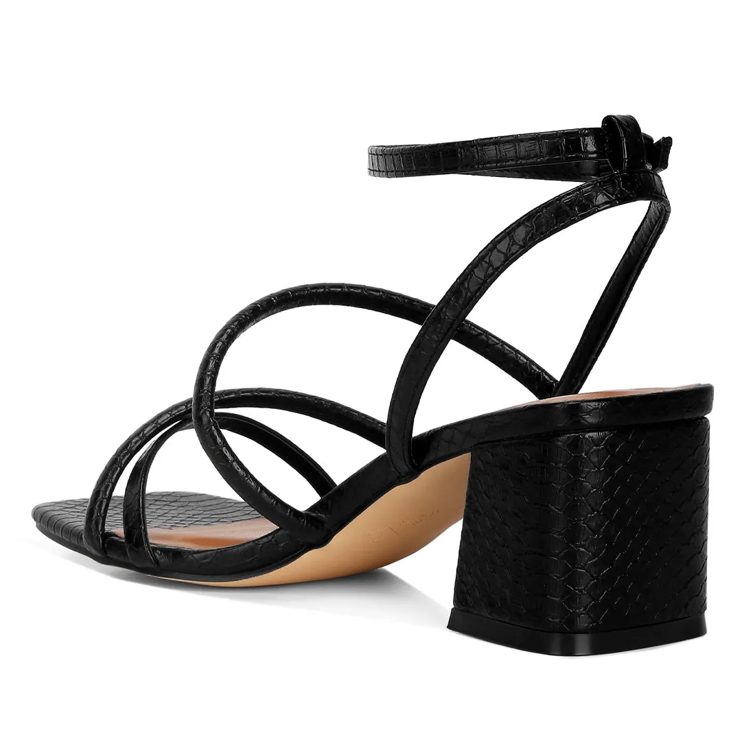 Black Croc Mid Block Heel Casual Sandals