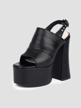 Black High Heel Slingbacks - Open Toe Platform Shoes for Women