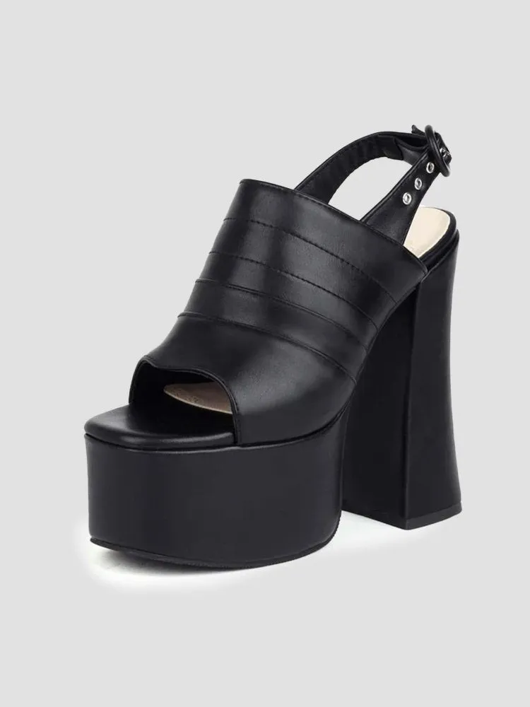 Black High Heel Slingbacks - Open Toe Platform Shoes for Women