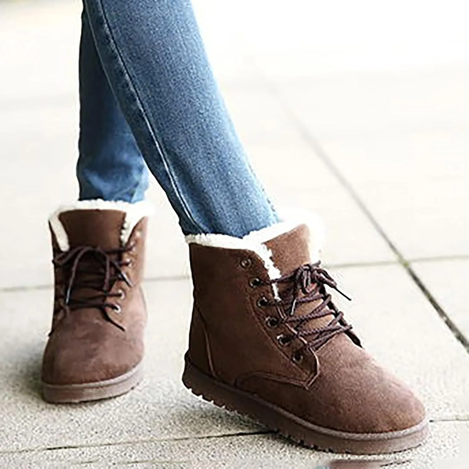 Boots for Women Fur Lined Warm Comfortable Plush Women Boots Lug Sole Platform Outdoor Dressy Snow Shoes