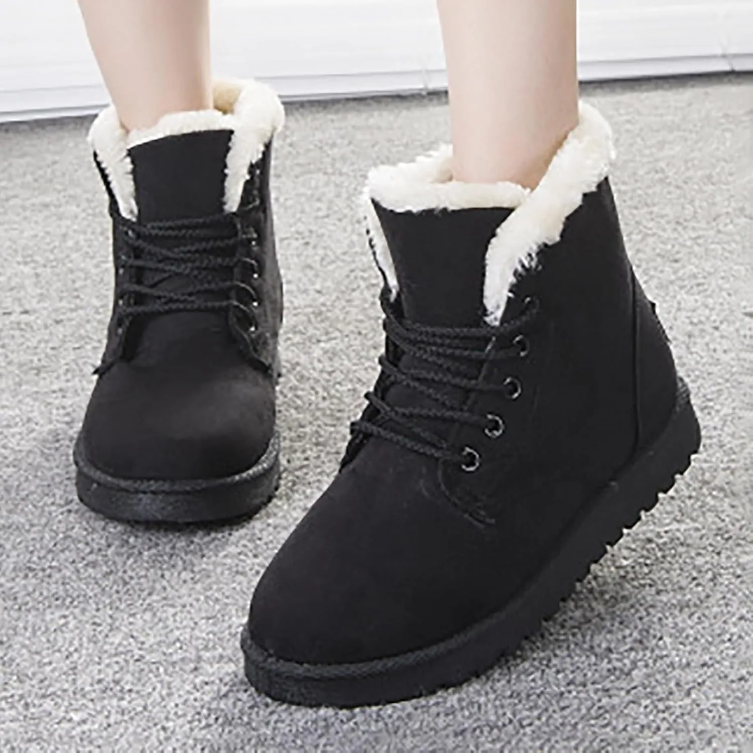 Boots for Women Fur Lined Warm Comfortable Plush Women Boots Lug Sole Platform Outdoor Dressy Snow Shoes