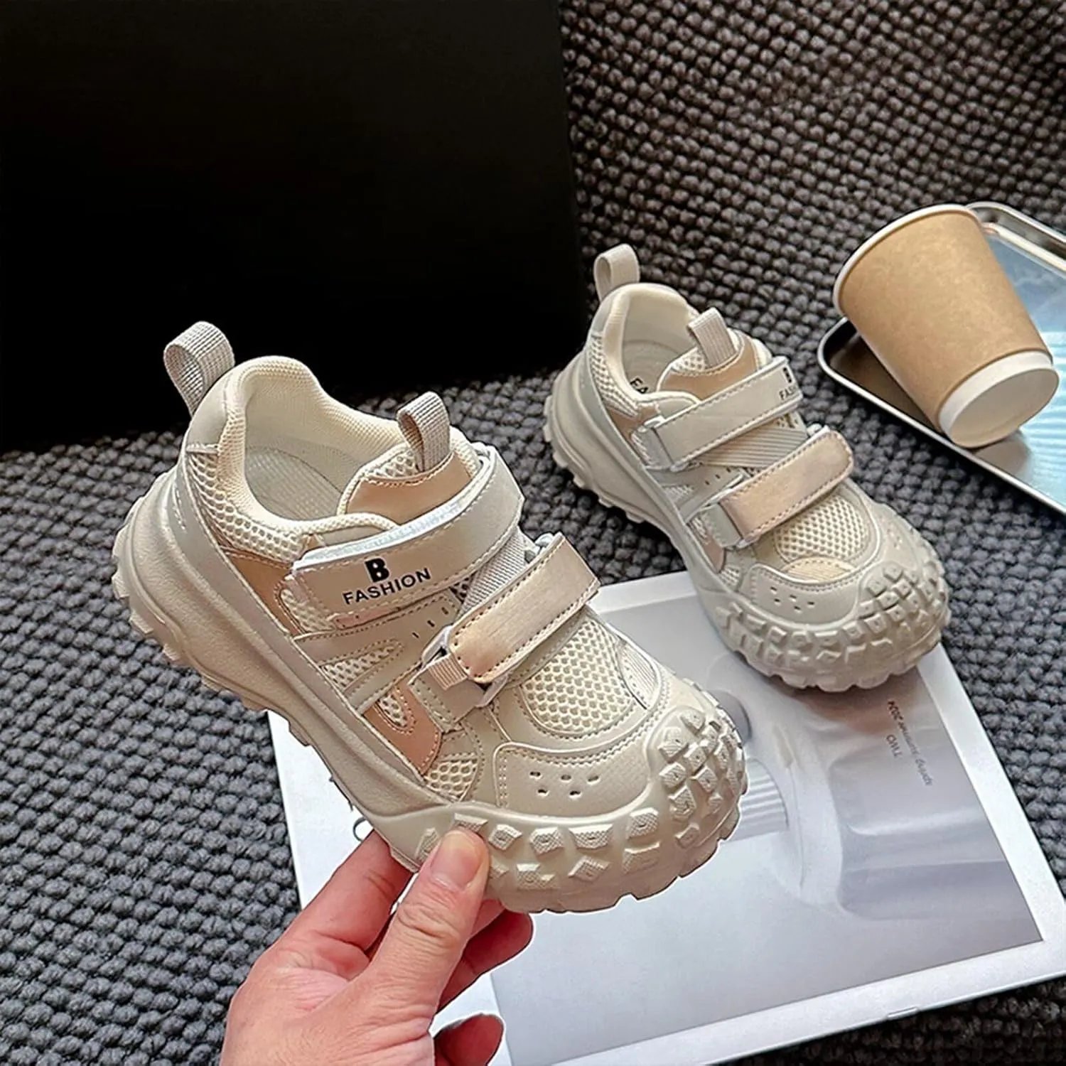 Boys Athletic Sneakers Girls Lightweight Sports Shoes Kids Non-Slip Breathable Sole Durable Hook & Loop Footwear for School Training Outdoor Play Toddlers Youth