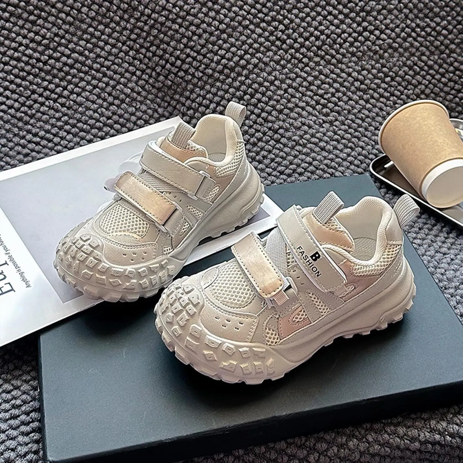 Boys Athletic Sneakers Girls Lightweight Sports Shoes Kids Non-Slip Breathable Sole Durable Hook & Loop Footwear for School Training Outdoor Play Toddlers Youth