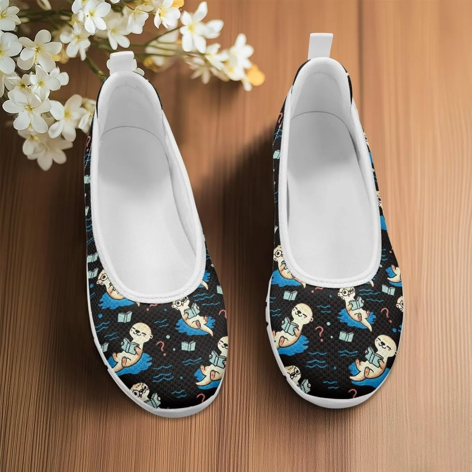 Coloranimal Flats for Women Walking Shoes Womens Loafers Mesh Flats Athletic Shoes Breathable Cute Travel Shoes Casual Flats White Sole