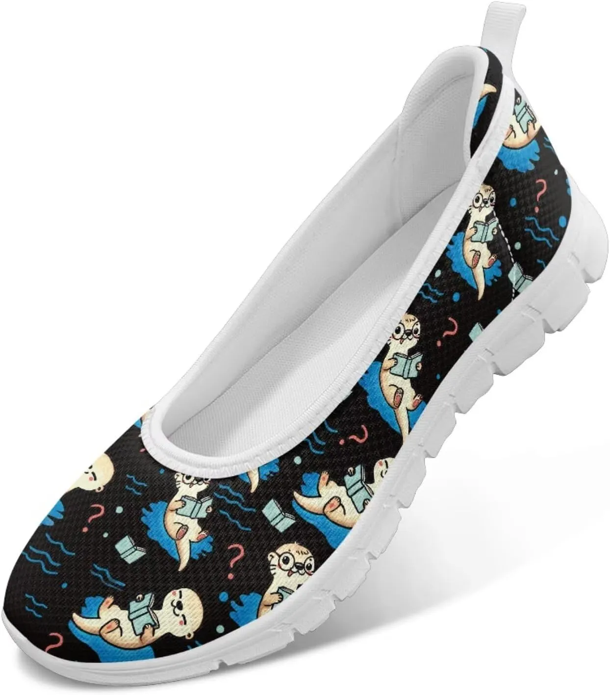 Coloranimal Flats for Women Walking Shoes Womens Loafers Mesh Flats Athletic Shoes Breathable Cute Travel Shoes Casual Flats White Sole