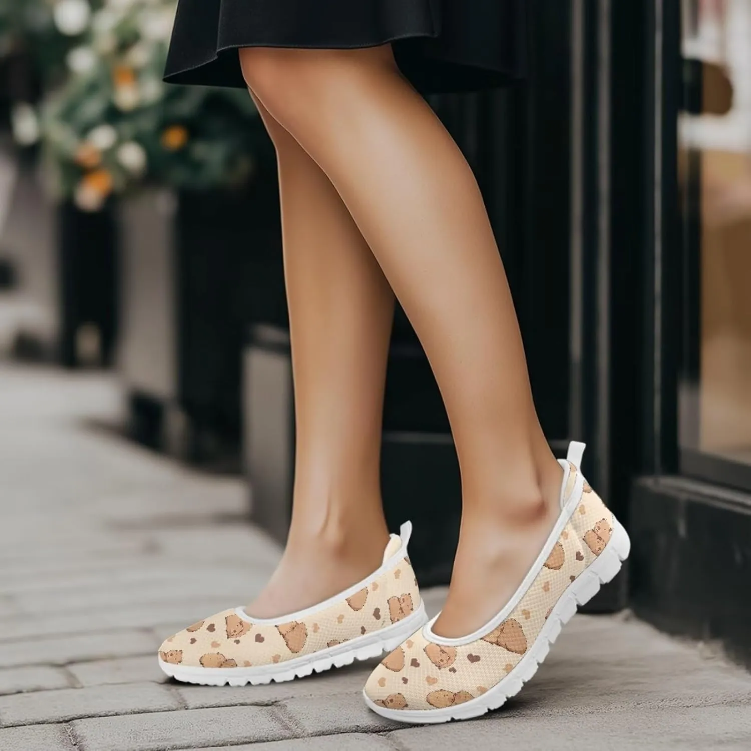 Coloranimal Flats for Women Walking Shoes Womens Loafers Mesh Flats Athletic Shoes Breathable Cute Travel Shoes Casual Flats White Sole