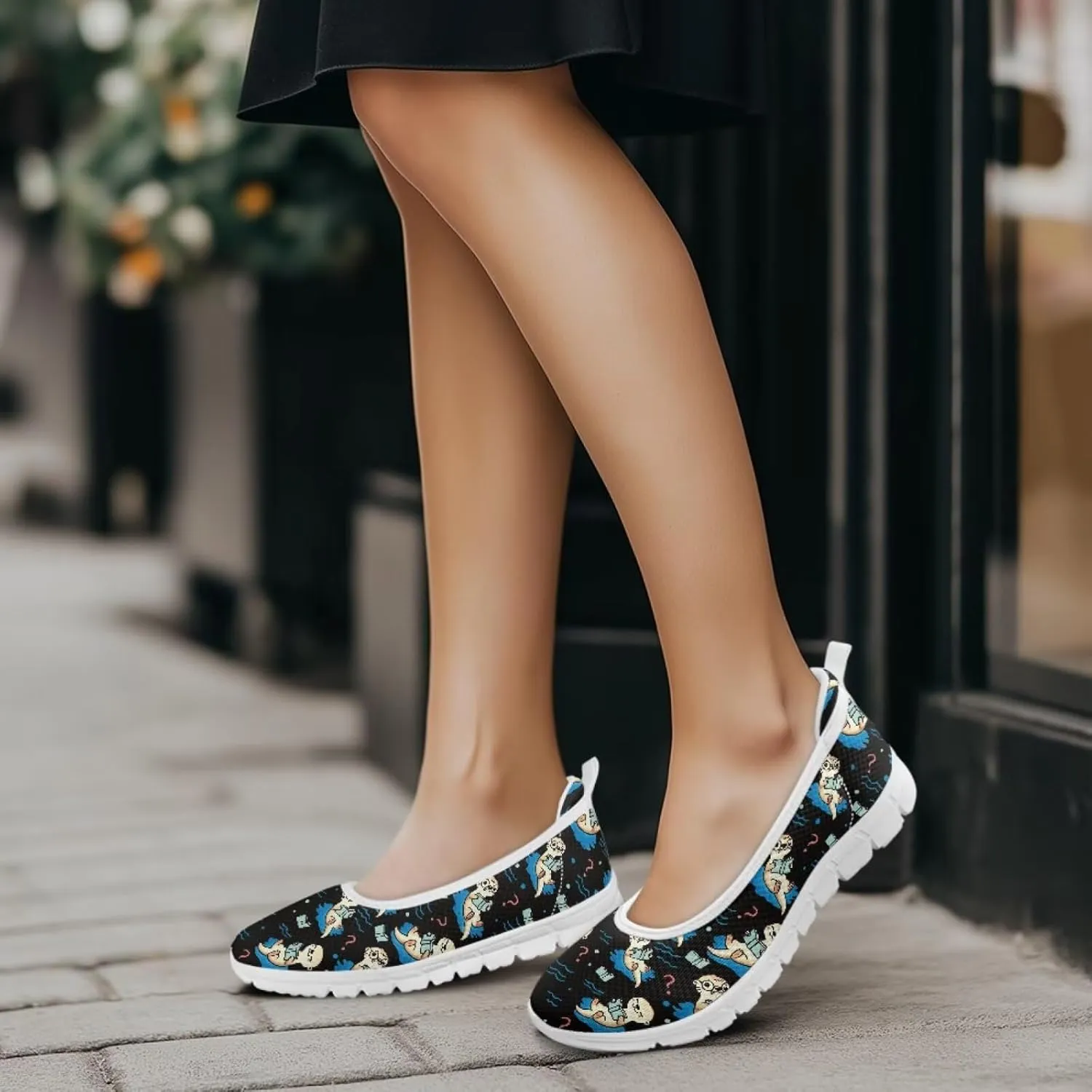 Coloranimal Flats for Women Walking Shoes Womens Loafers Mesh Flats Athletic Shoes Breathable Cute Travel Shoes Casual Flats White Sole