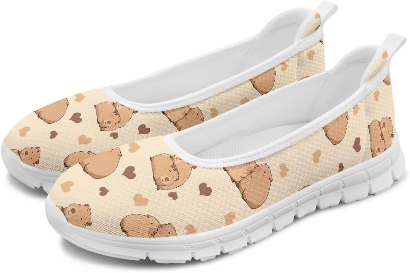 Coloranimal Flats for Women Walking Shoes Womens Loafers Mesh Flats Athletic Shoes Breathable Cute Travel Shoes Casual Flats White Sole