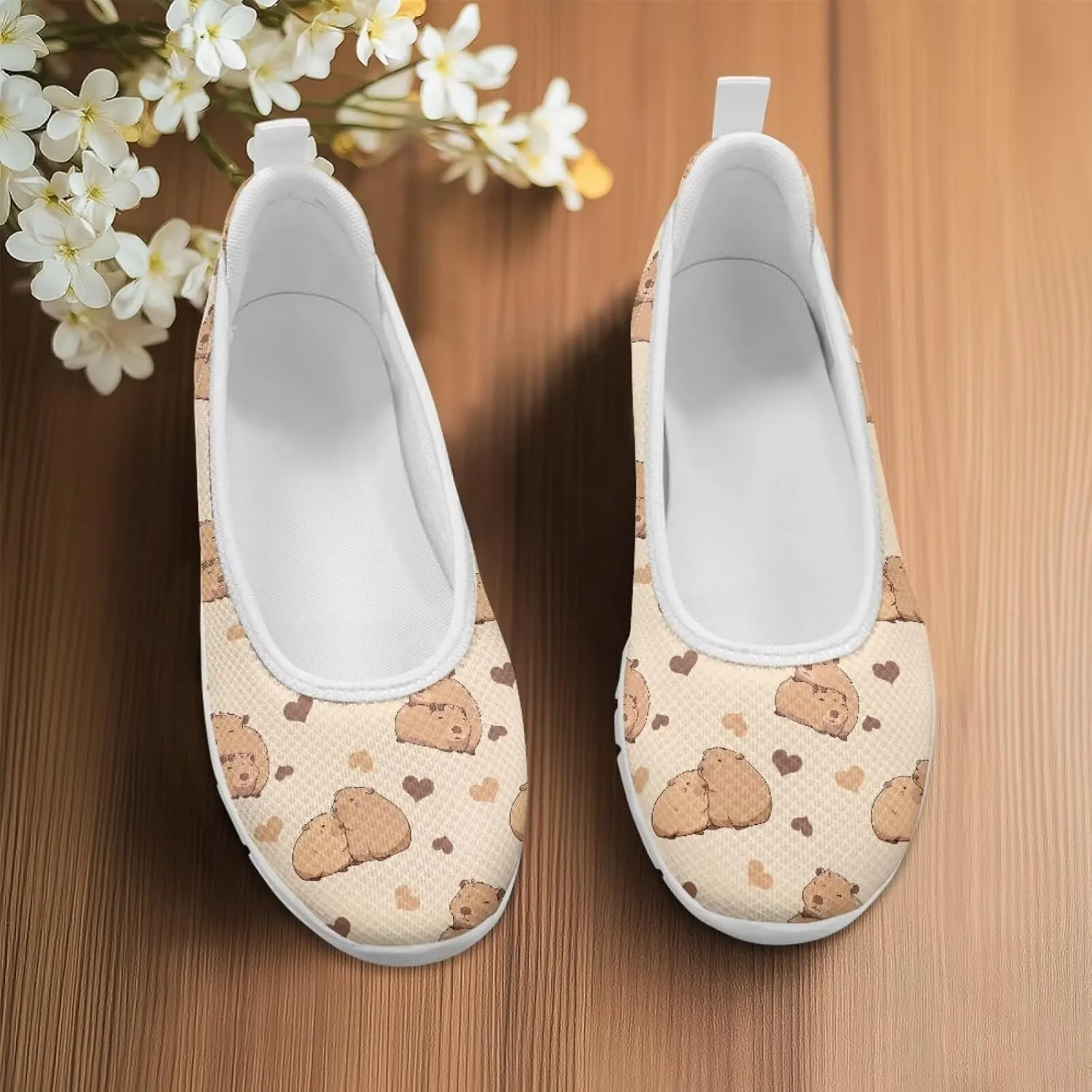 Coloranimal Flats for Women Walking Shoes Womens Loafers Mesh Flats Athletic Shoes Breathable Cute Travel Shoes Casual Flats White Sole