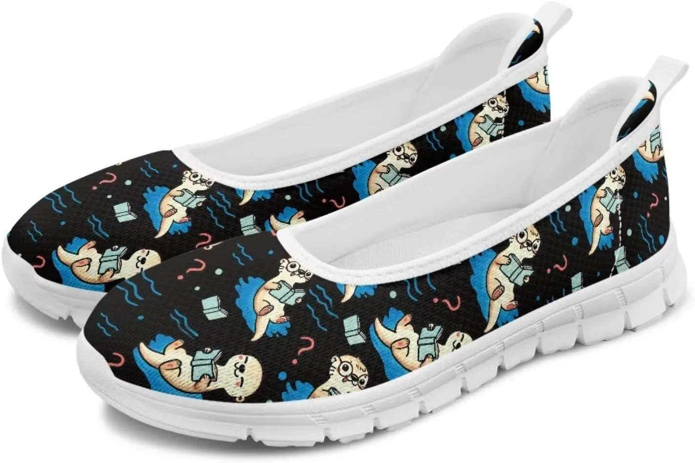 Coloranimal Flats for Women Walking Shoes Womens Loafers Mesh Flats Athletic Shoes Breathable Cute Travel Shoes Casual Flats White Sole