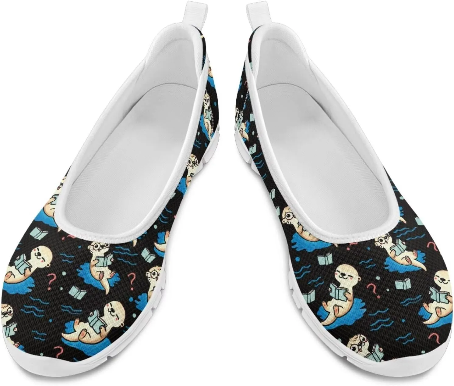 Coloranimal Flats for Women Walking Shoes Womens Loafers Mesh Flats Athletic Shoes Breathable Cute Travel Shoes Casual Flats White Sole
