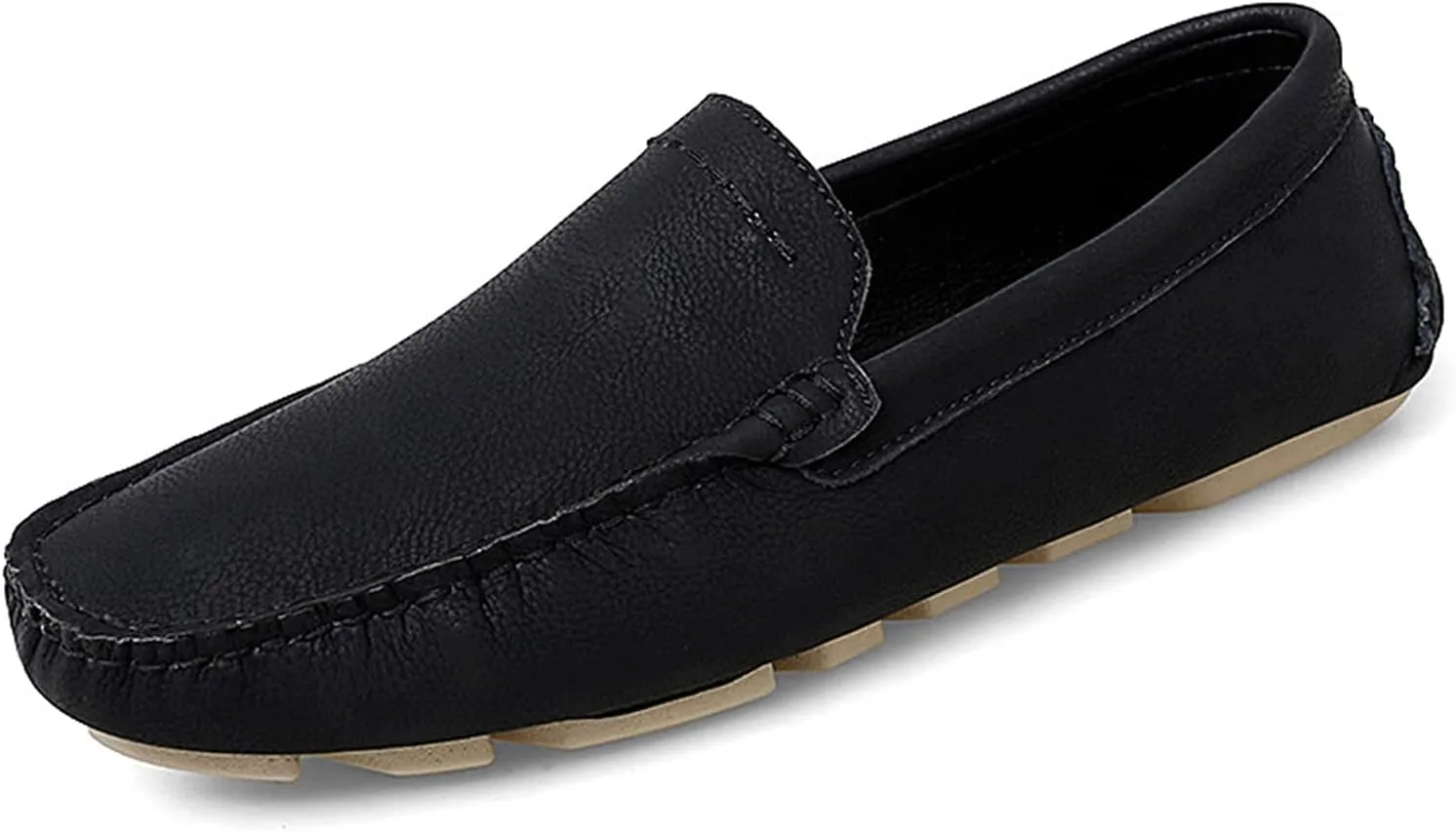 Driving Moccasins Smoking Loafer for Men Genuine Leather Round Toe Stitching Details Litchi Grain Comfortable Flexible Soft Driving Slip On for Any Attire