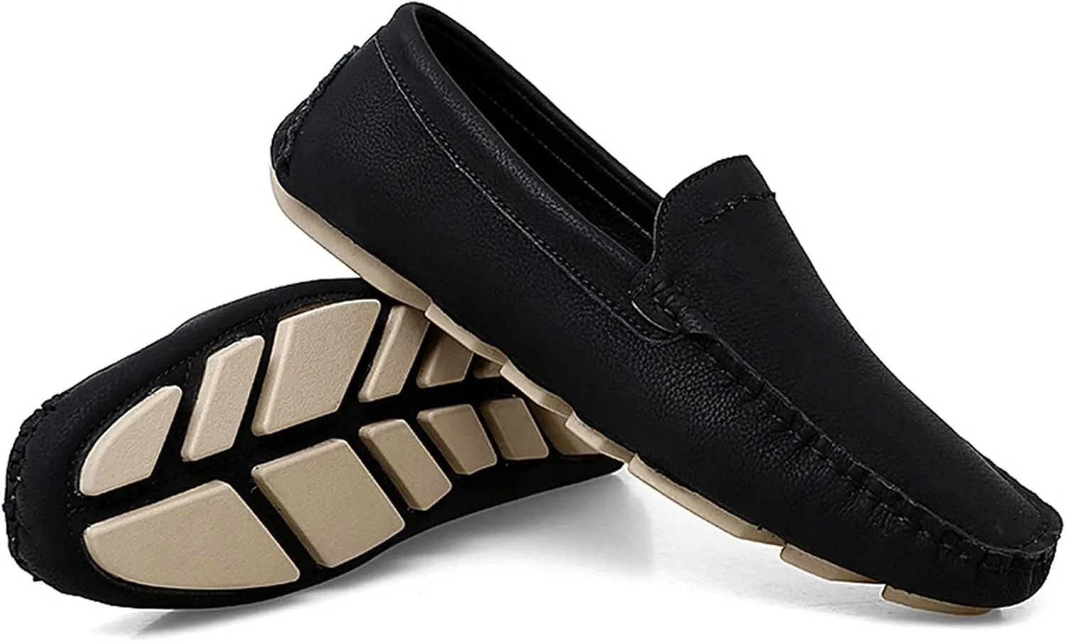 Driving Moccasins Smoking Loafer for Men Genuine Leather Round Toe Stitching Details Litchi Grain Comfortable Flexible Soft Driving Slip On for Any Attire
