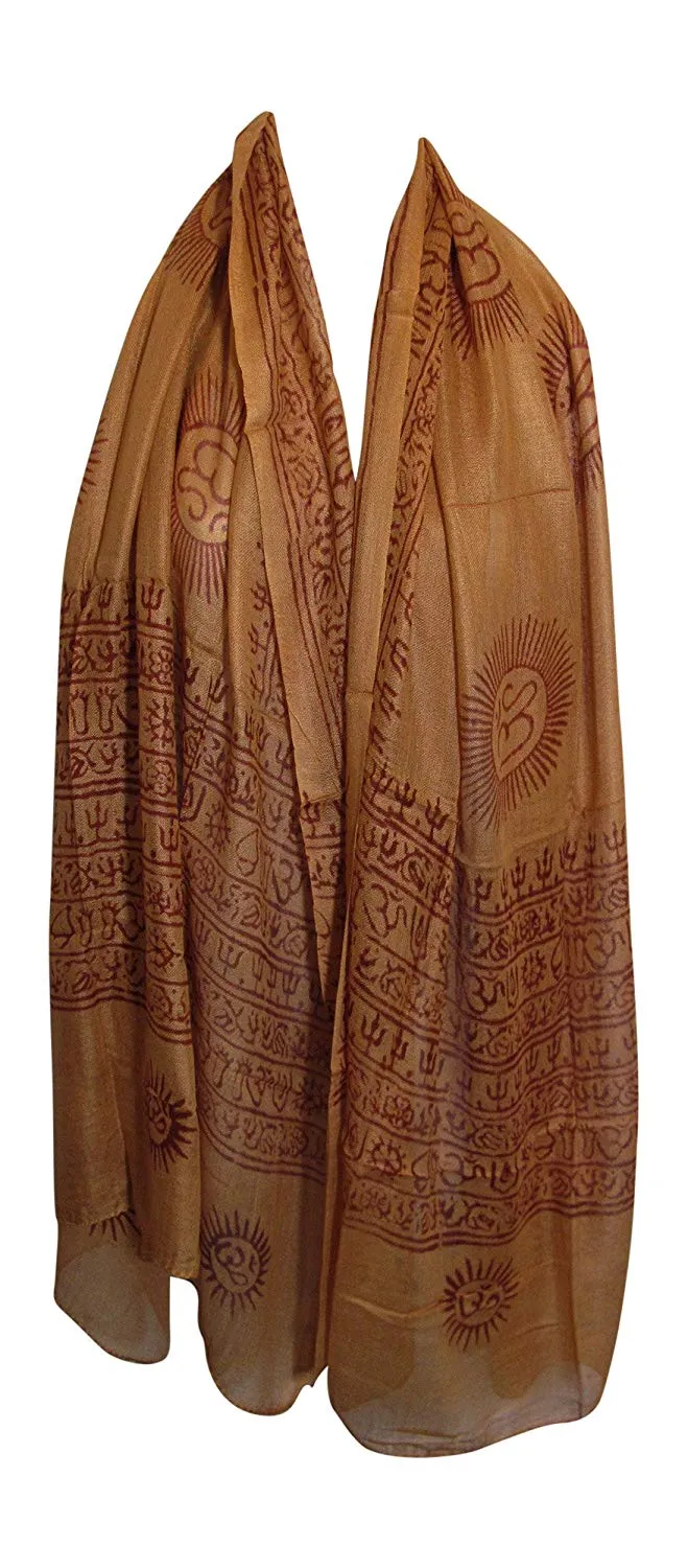 Ethnic Om (Aum) Mantra Sanskrit Block Print Long Indian Cotton Scarf