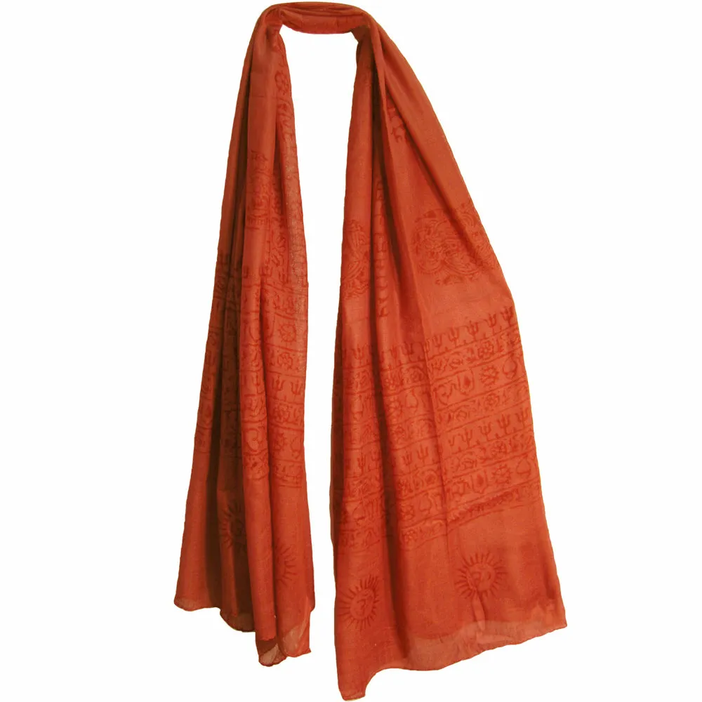 Ethnic Om (Aum) Mantra Sanskrit Block Print Long Indian Cotton Scarf