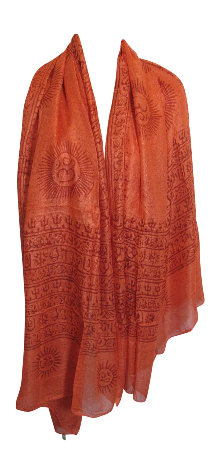 Ethnic Om (Aum) Mantra Sanskrit Block Print Long Indian Cotton Scarf