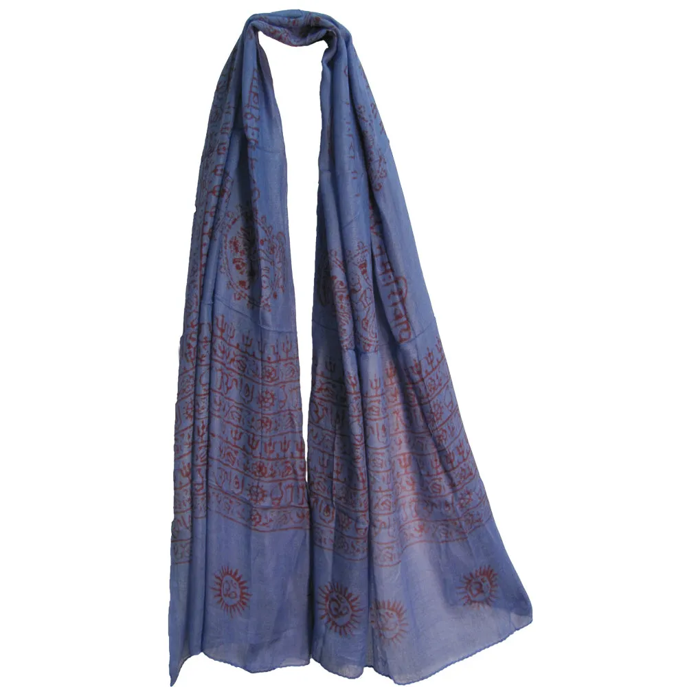 Ethnic Om (Aum) Mantra Sanskrit Block Print Long Indian Cotton Scarf