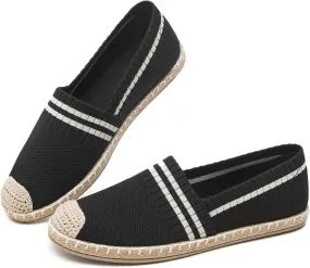 FINIWOR Espadrilles for Women Black Flat Shoes Women White Ballet Loafers Breathable Soft Casual Walking Slip On Shoes Women