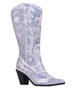Helen's Heart White Blingy Sequins Cowboy Boots