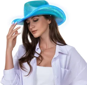 HSCTEK Light Up Holographic Space Cowboy Cowgirl Hat(Updated EL Wire)