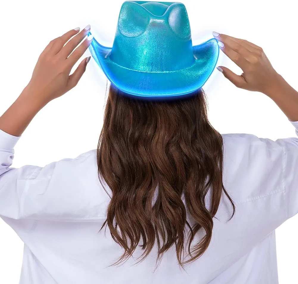 HSCTEK Light Up Holographic Space Cowboy Cowgirl Hat(Updated EL Wire)