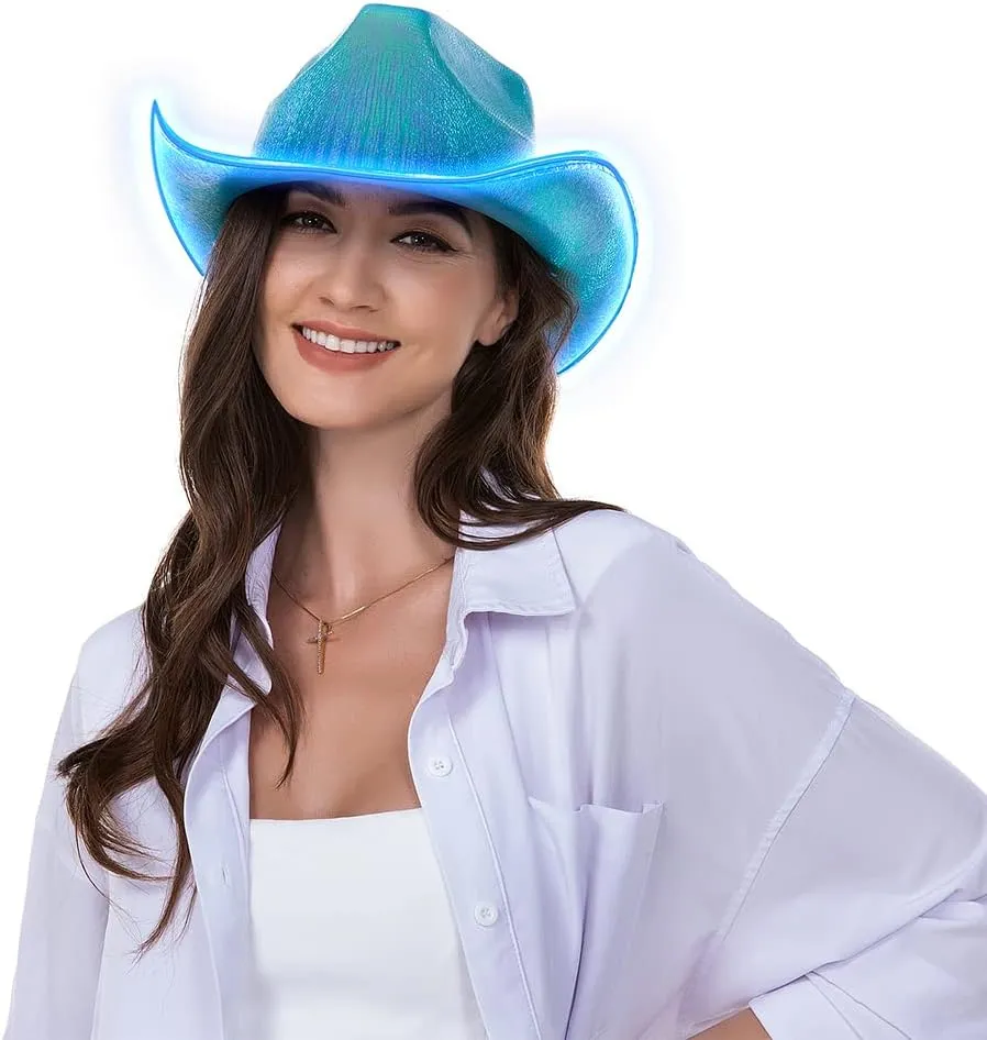 HSCTEK Light Up Holographic Space Cowboy Cowgirl Hat(Updated EL Wire)