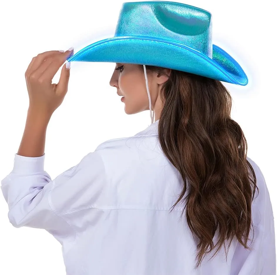 HSCTEK Light Up Holographic Space Cowboy Cowgirl Hat(Updated EL Wire)