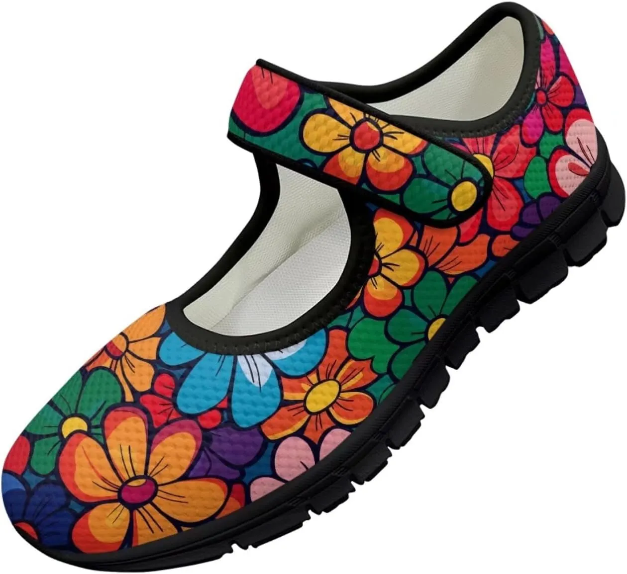 Jeiento Daisy Floral Casual Flats Mary Jane Flats for Women Comfortable Round Toe Slip On Flats