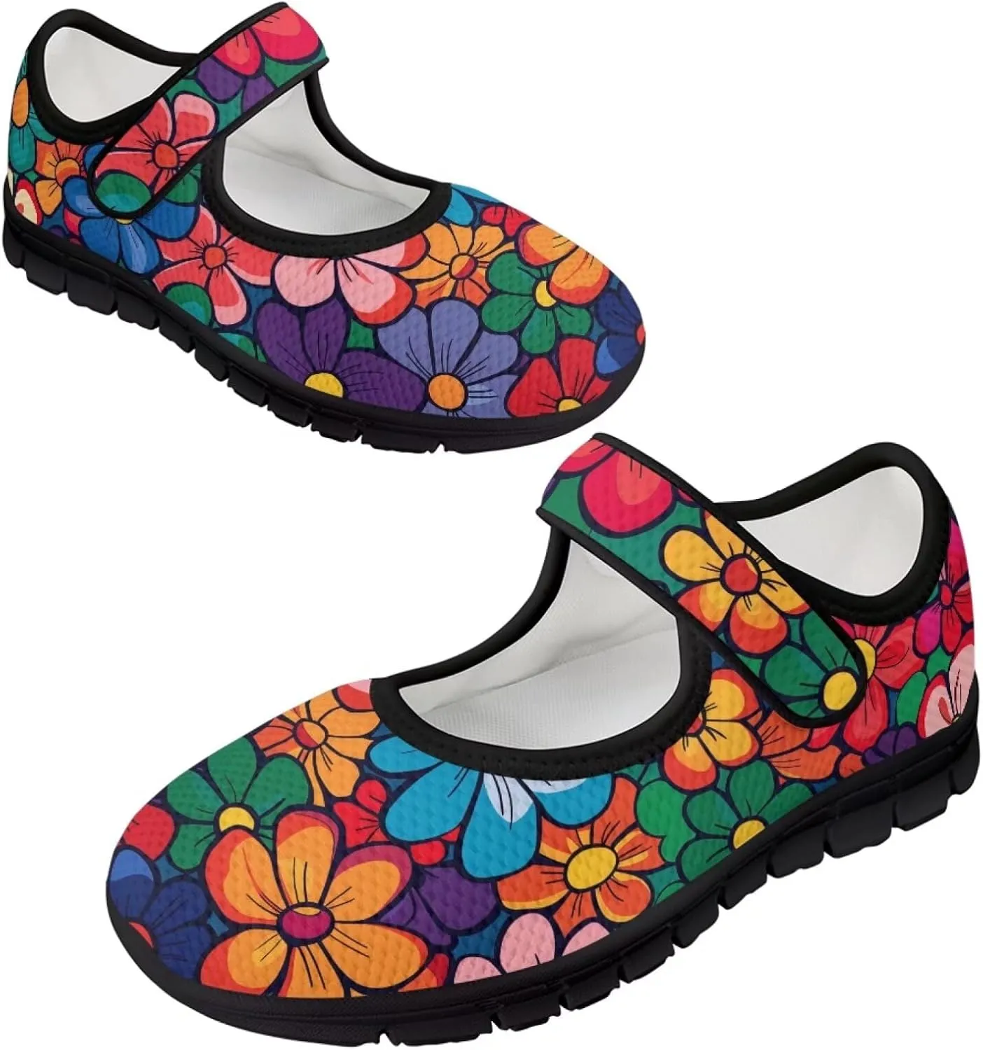 Jeiento Daisy Floral Casual Flats Mary Jane Flats for Women Comfortable Round Toe Slip On Flats