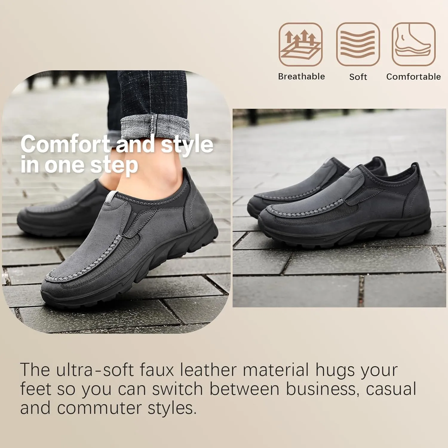 JSWEI Men Casual Comfortable Slip On Loafers,Moccasin Shoes Soft and Lightweight Breathable Daily Sneaker for Men Fashions Walking Mocasines para Hombre 6.5-13