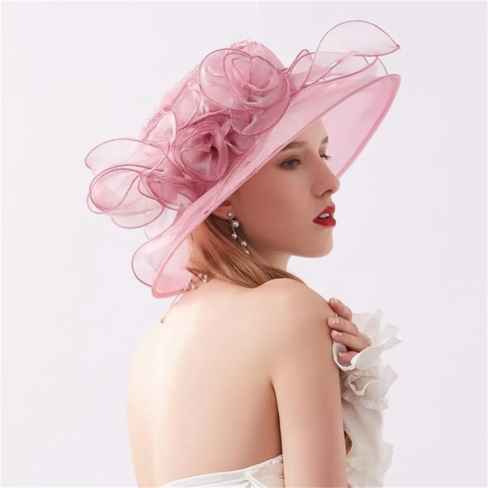 Ladies Elegant Organza Hat Women's Foldable Large Brim Beach Sandal Hat Mesh Bowler Hat Hats