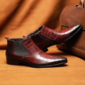 Men's Full Grain Cow Leather Crocodile Texture Ankle Boots