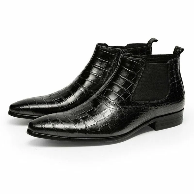 Men's Full Grain Cow Leather Crocodile Texture Ankle Boots
