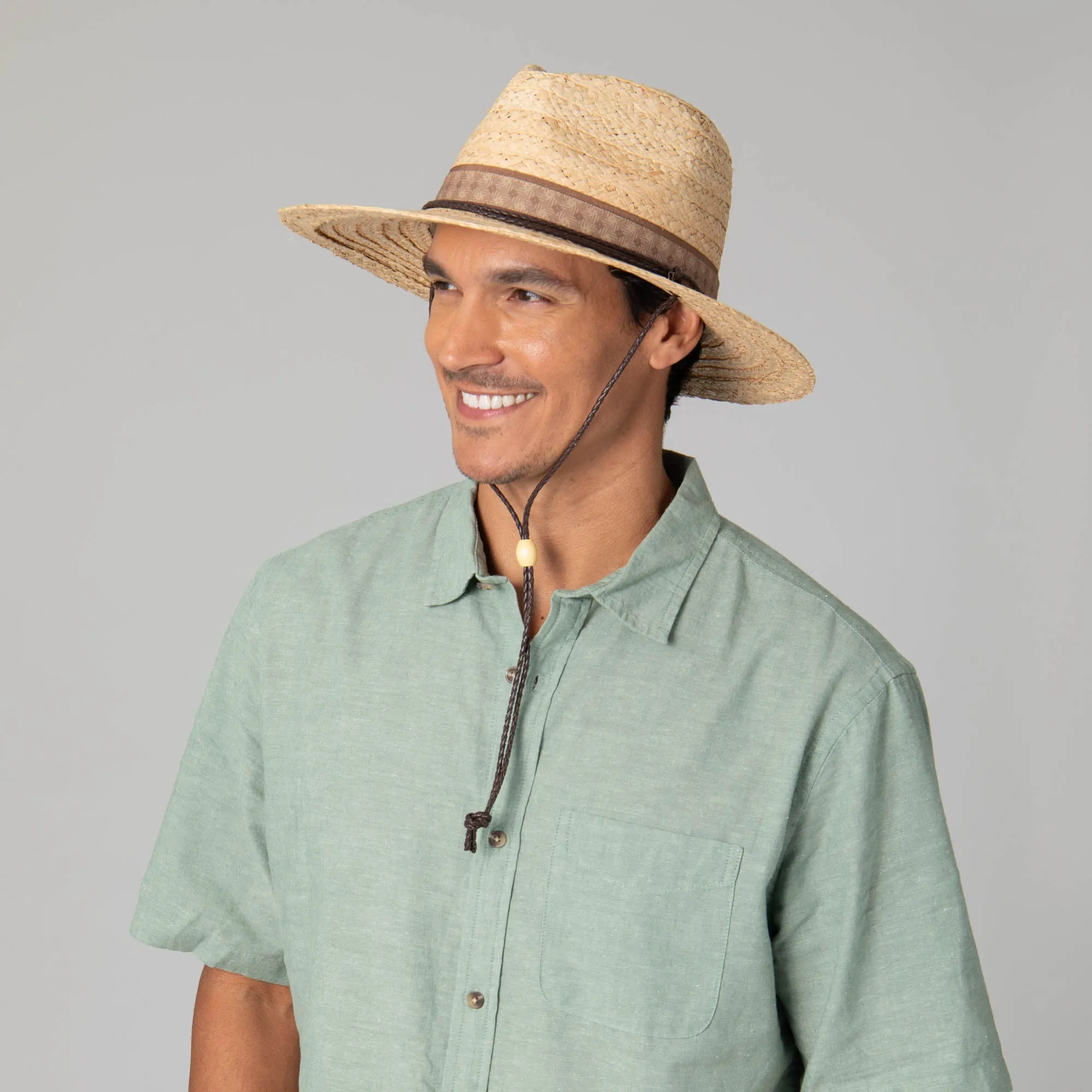 Mens Raffia Fedora Lifeguard with Chin Cord
