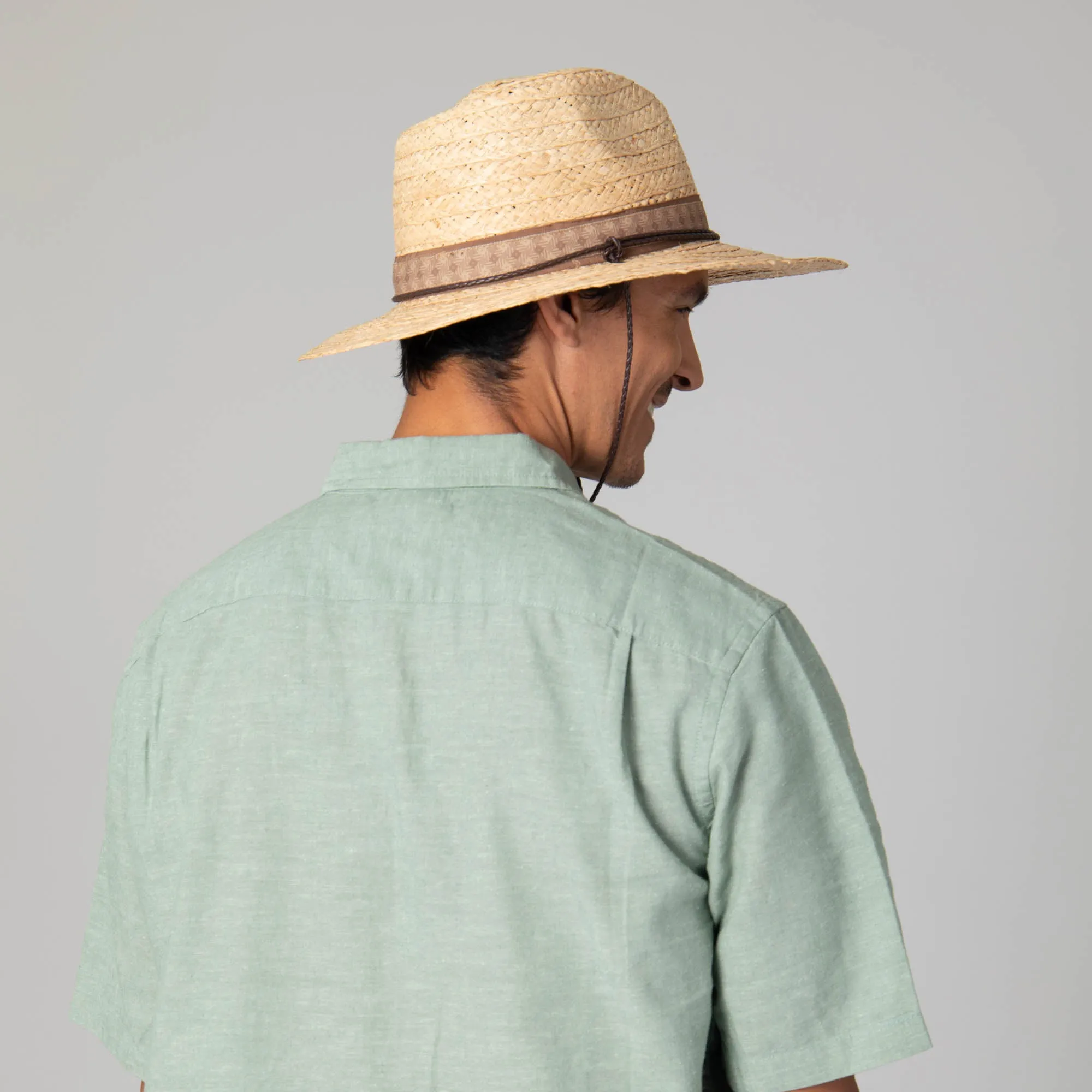 Mens Raffia Fedora Lifeguard with Chin Cord