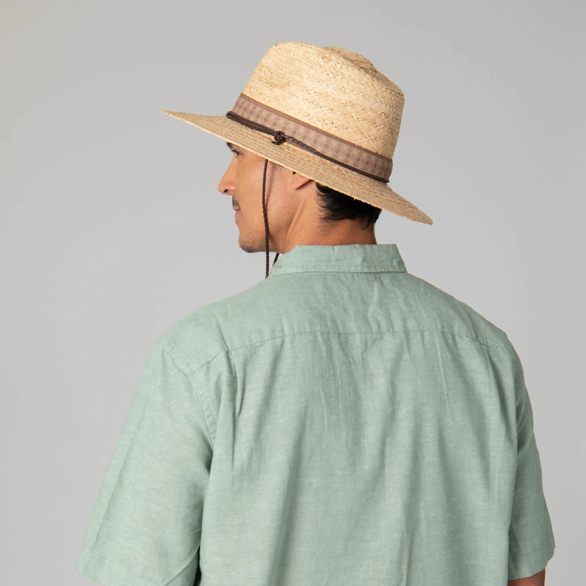 Mens Raffia Fedora Lifeguard with Chin Cord