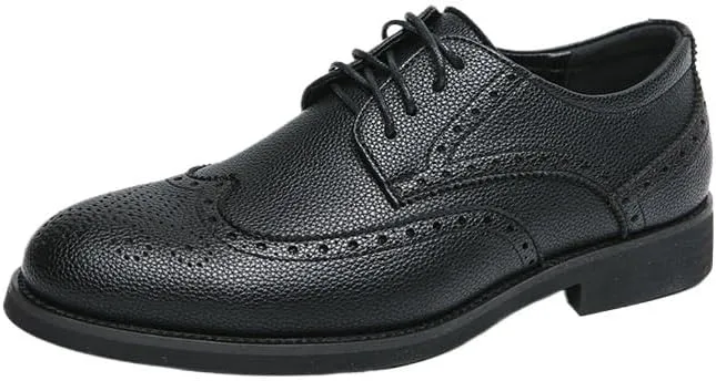 Men's Trendy Brogue Wingtip Dress Shoes Fashion Classic Carved Lace Up Leather Low Heels Oxfords Shoes