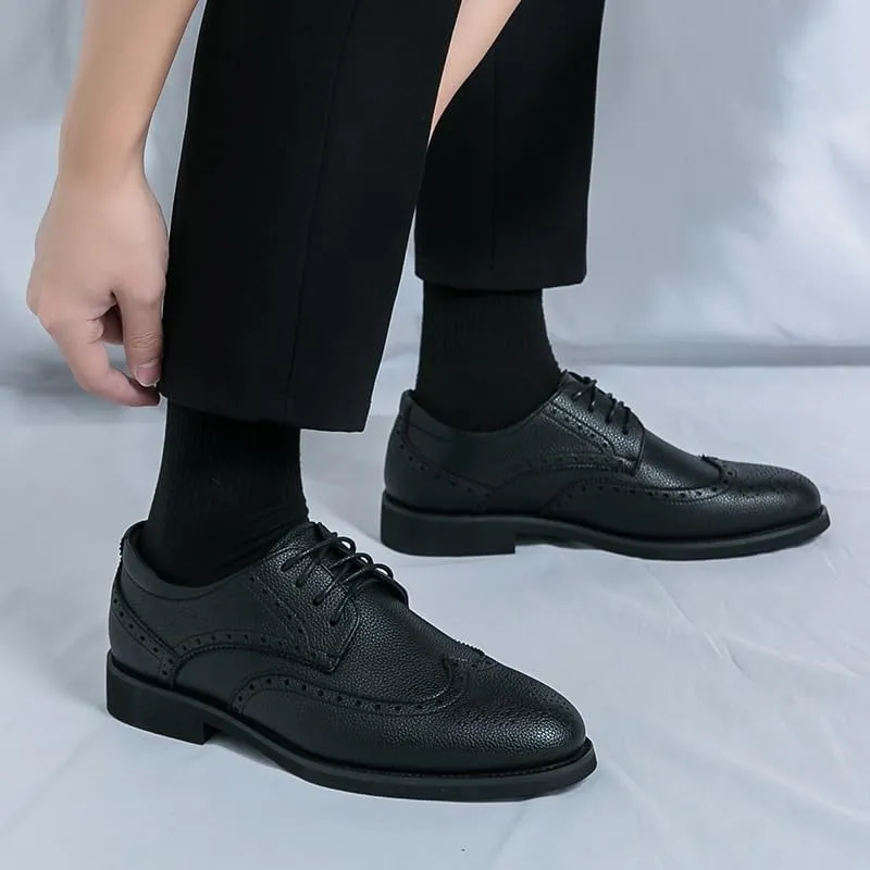 Men's Trendy Brogue Wingtip Dress Shoes Fashion Classic Carved Lace Up Leather Low Heels Oxfords Shoes
