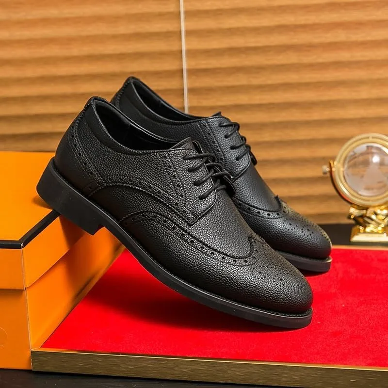 Men's Trendy Brogue Wingtip Dress Shoes Fashion Classic Carved Lace Up Leather Low Heels Oxfords Shoes