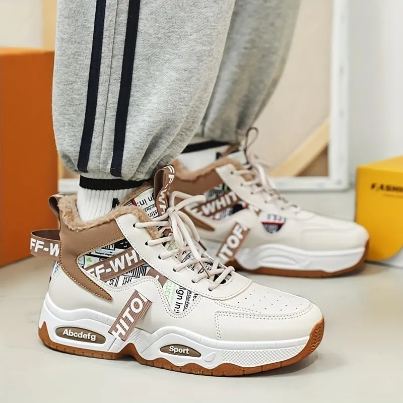 Men's Winter Warm Fleece-Lined Sneakers - Thick, Non-Slip, Durable Casual Shoes with Lace-Up Design for Outdoor Activities