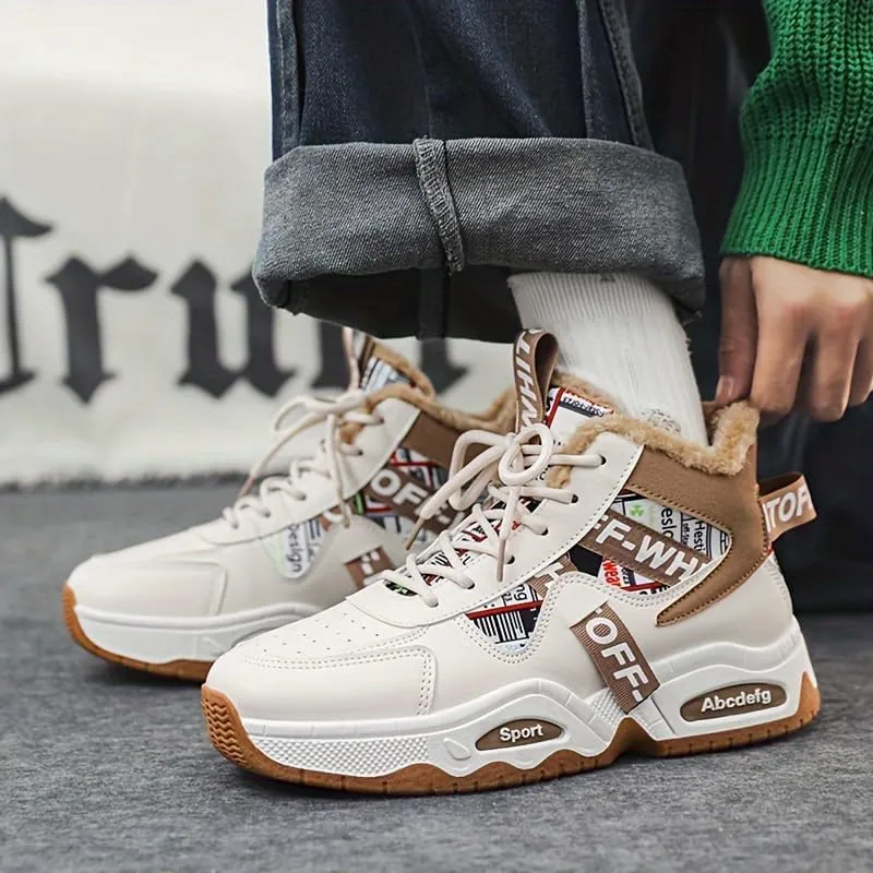 Men's Winter Warm Fleece-Lined Sneakers - Thick, Non-Slip, Durable Casual Shoes with Lace-Up Design for Outdoor Activities