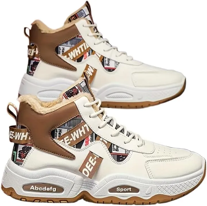 Men's Winter Warm Fleece-Lined Sneakers - Thick, Non-Slip, Durable Casual Shoes with Lace-Up Design for Outdoor Activities