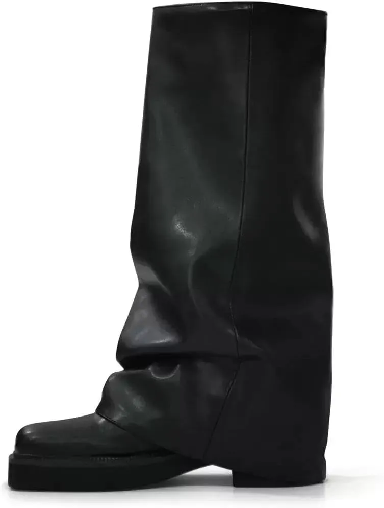 MissHeel Fold Over Mid Calf Flat Boots for Women Comfortable