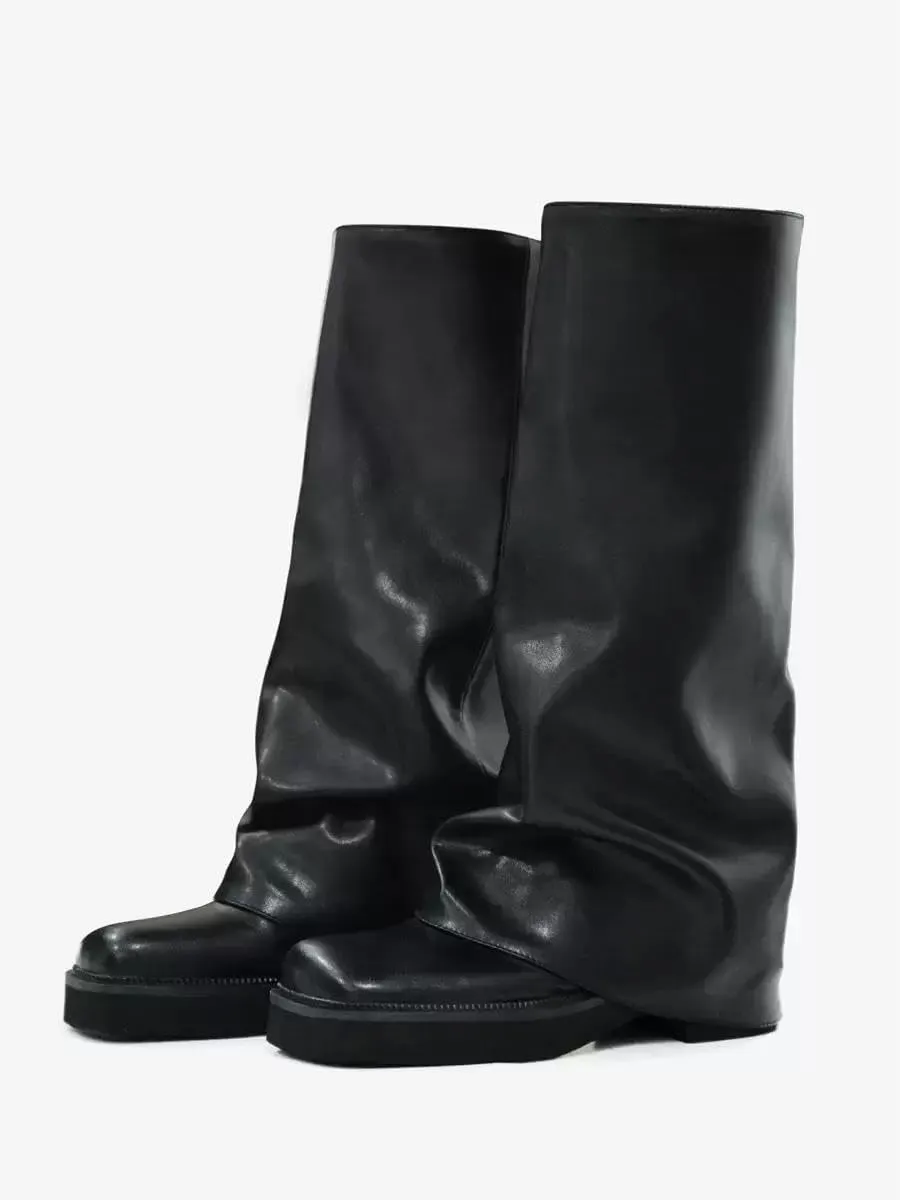 MissHeel Fold Over Mid Calf Flat Boots for Women Comfortable