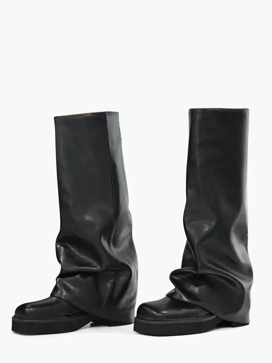 MissHeel Fold Over Mid Calf Flat Boots for Women Comfortable