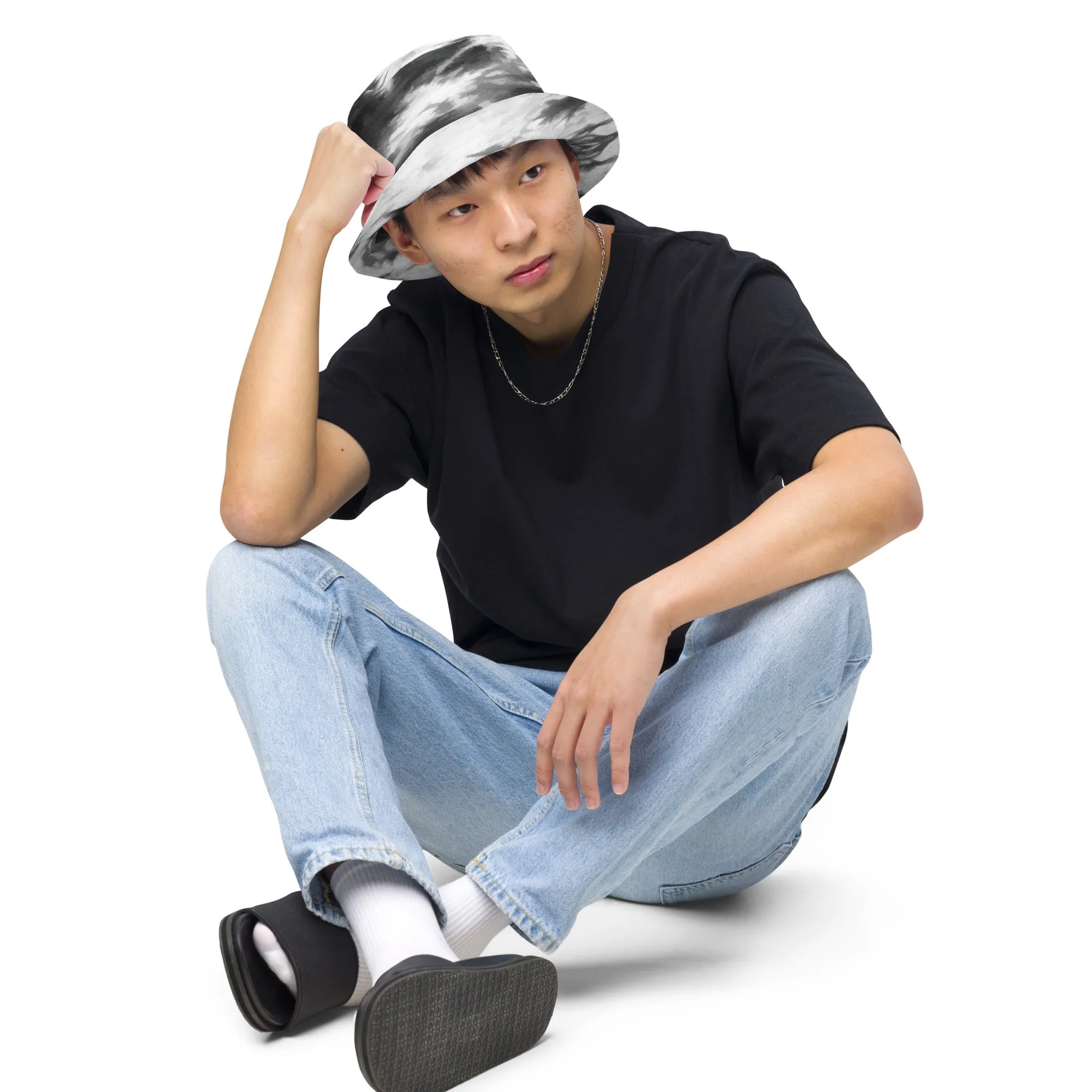 Monochrome Swirl Black and White Tie Dye Bucket Hat, lioness-love