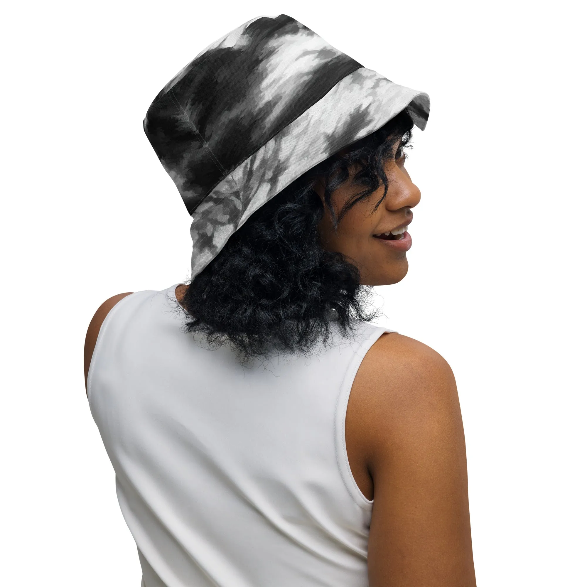 Monochrome Swirl Black and White Tie Dye Bucket Hat, lioness-love